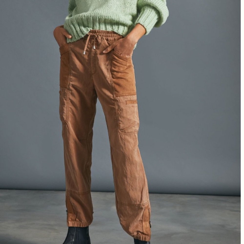 Anthropologie Pilcro faux suede trim utility joggers size XS